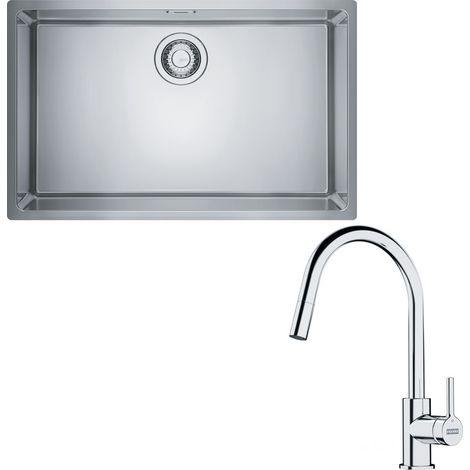 Pack cuve XL Maris en inox 740 x 440 x 180 mm + mitigeur Lina J douchette - Franke (1/5)