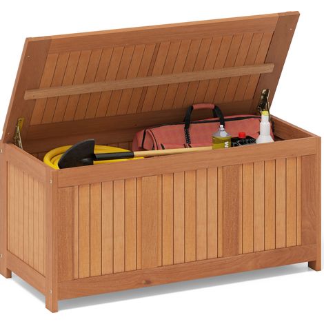 COSTWAY 220L Wood Deck Box 3-in-1 Patio Storage Bench Stool