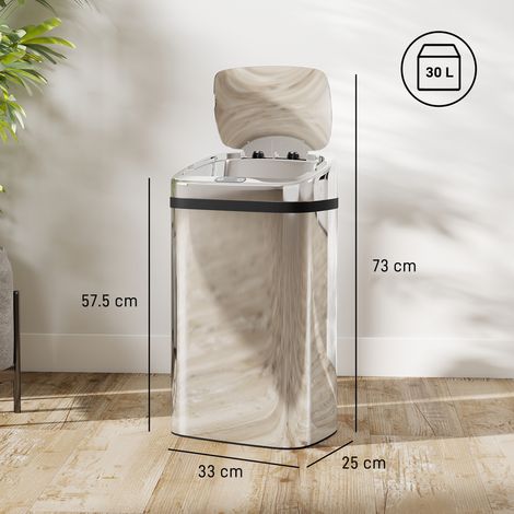 Poubelle de 30 litres à ouverture et fermeture automatiques par capteur, dimensions : 33 x 25 x 57,5 cm, couleur argent (1/5)