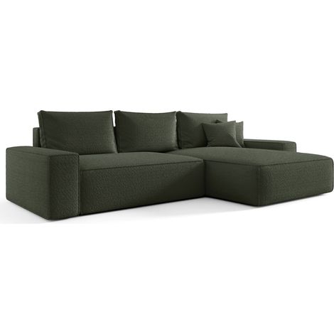 Canapé d’angle tissu bouclé convertible avec coffre NINA angle droit-Vert foncé-angle droit (1/4)