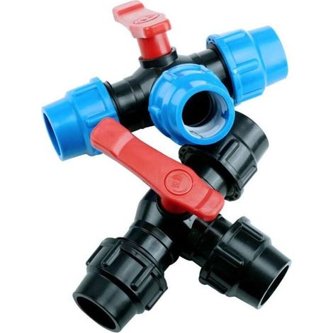 Beijiyi – Raccord rapide 3 voies en polyéthylène 32 mm – Valve intégrée – Résistant à la pression jusqu'à 0,6 MPa – Pour espaces verts et jardinage (1/3)