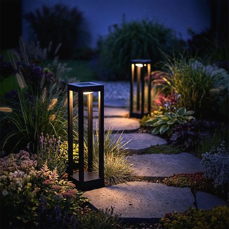 Lampe solaire à LED, 2 pièces, lampe à enfoncer, lampe de jardin, piquet, noir, H 35,5 cm (1/5)