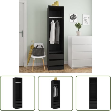 The Living Store Garde-robe avec tiroirs Noir 50x50x200 cm Bois d'ingénierie - Armoire - Meuble Rangement - Armoire Noir - Commode Tiroir - Dressing Compact (1/6)