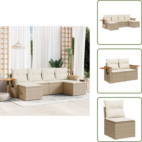 6-tlg. Garten-Sofagarnitur mit Kissen Beige Poly Rattan - Gartenmöbel - Outdoor Möbel - Rattan Gartenmöbel - Lounge Set - Gartenlounge (1/5)