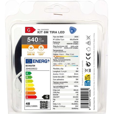 Kit Striscia LED 8M 6W/M IP20 2800K-3200K predisposta