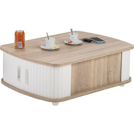 Table basse à rideaux blanche et chêne naturel Lohan (1/2)