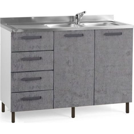 Sottolavello con cassetti 120 cm sinistro con lavello colore cemento (1/2)