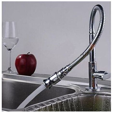 Robinet d'évier de cuisine extérieure - 360&deg Robinet de cuisine d'eau froide monotrou rotatif à poignée unique et cou flexible pour salle de lavage, robinet d'extérieur pour jardin, finition chromé (1/4)