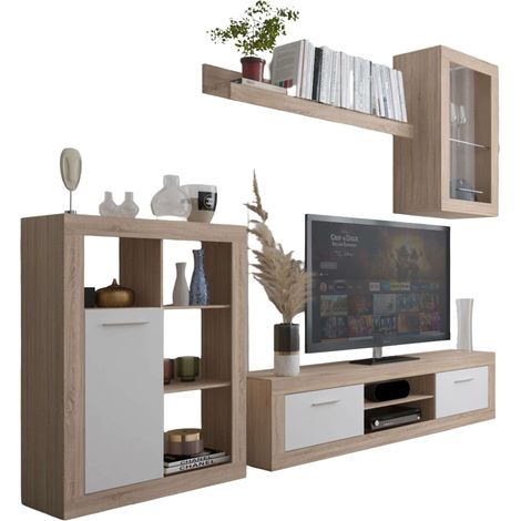Meuble de salon Fera de style moderne en chêne Sonoma et blanc avec 2 portes, 1 étagère et dimensions 270 cm (1/5)