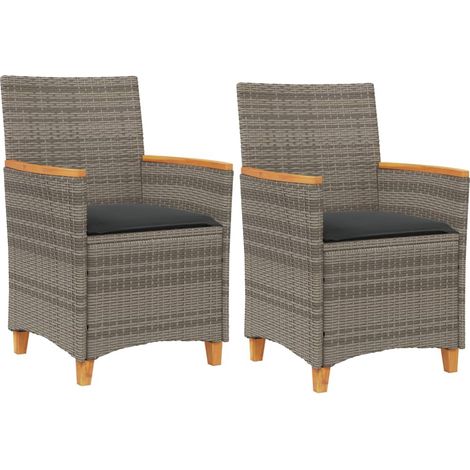 Maison Exclusive - Sedie Giardino con Cuscini 2pz Grigie Polyrattan Legno Massello (1/5)