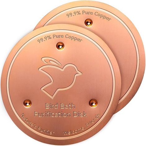 Plateau en cuivre pour bain d'oiseaux - Purification naturelle de l'eau - Décoration en cuivre - Empêche la prolifération d'algues - Lot de 2 - 10 cm (1/3)