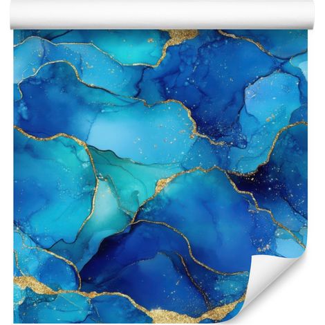 Papier peint bleu encre et turquoise, fond turquoise pour salon et chambre 50x1000 (1/5)