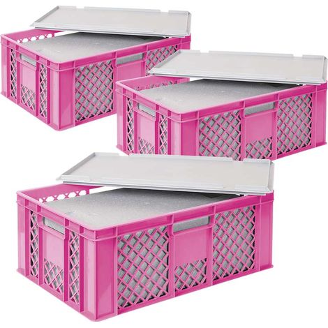 BRB 3x Thermoboxen in Stapelkorb mit Deckel, LxBxH 600x400x240 mm, EPS (pink)