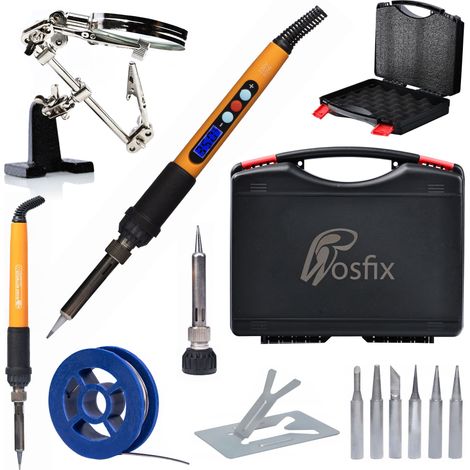 Set di Strumenti di Saldatura Professionale 13 in 1 con Saldatore 60W Rosfix – Display LCD, Regolazione 180-500°C, Gradi 900M (1/5)