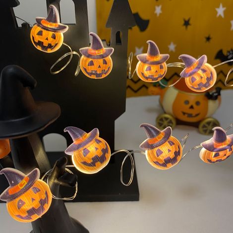 LED-Halloween-Lichterkette, gruselig, 5 m, 50 LEDs, USB – Kürbis- und Hut-Dekoration für Innen- und Außenbereich-lsw