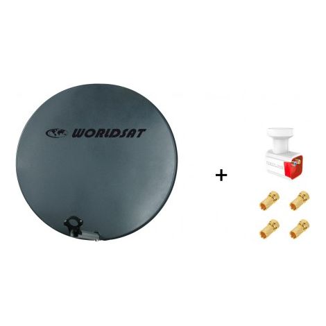 Antenne Parabole Fibre SMC 75 cm Anthracite WORLDSAT + LNB Twin 0,1 dB Full HD 1080p 4K Ultra HD + 4 Fiches F Or - Visserie en Inox (1/5)