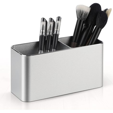 Pot à Crayon Rectangulaire en Métal, Porte Stylo Bureau Argent, Organiseur Pinceau Maquillage, Porte Stylo pour Enfant, Bureau, École, Maison (1/5)