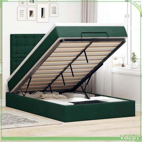 Cadre de lit ottoman avec matelas - 120x200 cm - velours vert foncé - rangement hydraulique - matelas 20 cm (1/5)