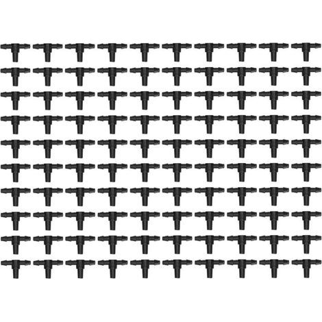100 raccords de 4/7, raccords en T pour système d'irrigation goutte-à-goutte (1/4)