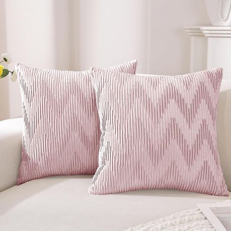 Samt-Kissenbezüge, 45 x 45 cm, 2er-Set, weich und dekorativ, moderne Kissen mit unsichtbarem Reißverschluss, langlebig, für Wohnzimmer, Sofa, Schlafzimmer, Pfirsichrosa (1/5)