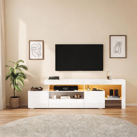 Meuble TV blanc haute brillance avec LED et rangements 192 x 37 (1/5)