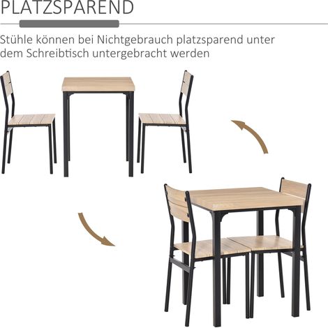 Ensemble table à manger carrée 60x60 cm en bois naturel avec 2 chaises noires (1/5)