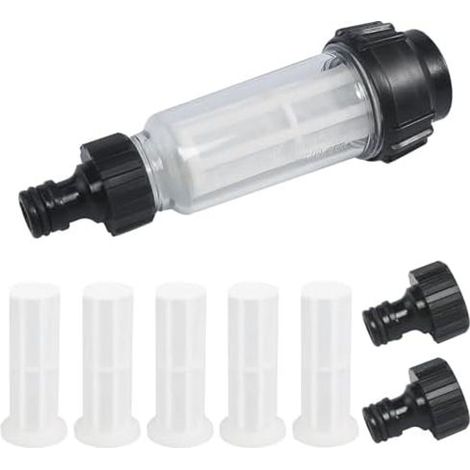 Wasserfilter Gartenschlauch Wasserfilter Wasserhahn, 3/4 Zoll Wasser Vorfilter mit 6 Filtereinsatz 2 Schnelladapter für Hochdruckreiniger Wohnmobil Gartenpumpe Gartenbewässerung Hauswasserfilter (1/5)