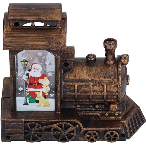 Lumière décorative de Noël, petit train lumineux LED, locomotive lumineuse, cadeau créatif pour Noël et anniversaire, décoration lumineuse (avec batterie intégrée), cuivre antique (1/5)