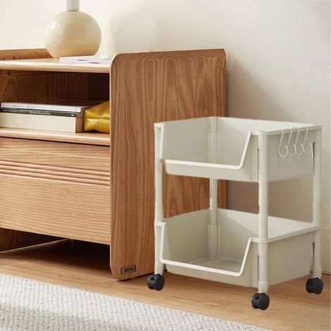 Chariot de rangement en plastique double couche avec roulettes