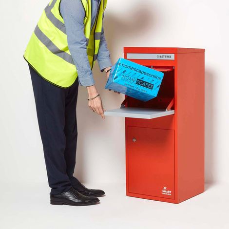 SMART PARCEL BOX™ - Boîte aux lettres / colis Large Rouge à accès frontal et arrière en acier