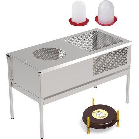 Pacchetto allevamento pulcini + mangiatoia e abbeveratoio + riscaldatore, 100x49x60 cm (1/2)