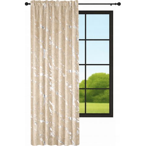 Samtvorhang 140x220 Marmor mit silbernem Froschband WAVE beige