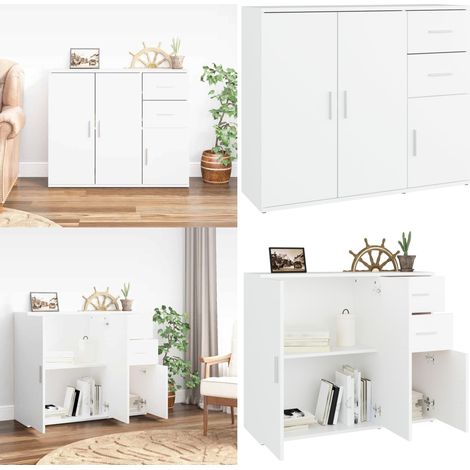 Buffet Blanc 91x29,5x75 cm Bois d'ingénierie - Buffet Blanc - Meuble Rangement - Armoire Cuisine - Commode - Mobilier Salon - Home & Living (1/5)