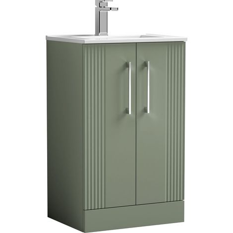 Belvide Partial Fluted 2 Door Floor Standing Vanity Unit with 1 Tap Hole Minimalist Basin - 500mm - Green (1/4)