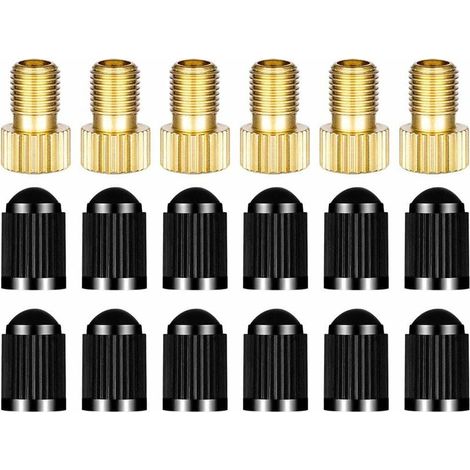 6 adaptateurs pour valve Presta, conversion Presta vers Schrader pour vélos, gonflez vos pneus avec une pompe standard ou un compresseur d'air, 12 bouchons de valve de pneu (1/5)