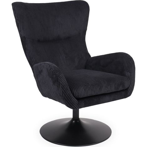 Fauteuil pivotant style bergère Arthuro Velours côtelé Noir (1/5)