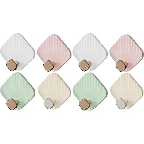Set of 8 self-adhesive wall hooks, no drilling required - Extra strong waterproof adhesive hooks - For bathroom, kitchen, living room (mixed) (1/4)
