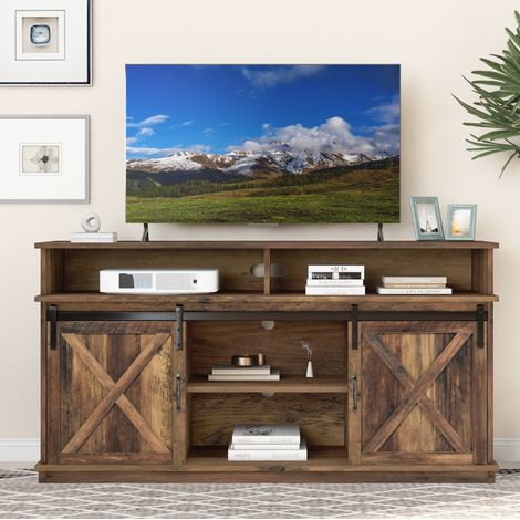 Mobile TV 148x40x78 cm, 2 Ante Scorrevoli, Ripiani Regolabili, Stile Rustico, Soggiorno (1/5)