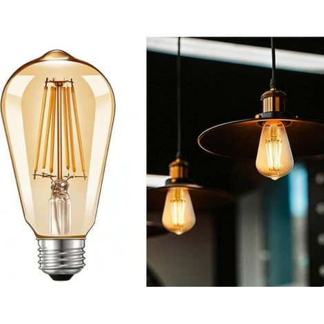 Ampoule rétro à culot E27 6W, verre ambré rétro, ampoule sucette en tungstène à lumière blanche chaude 2700K (1/5)