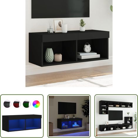 Meuble mural - Meuble TV avec lumières LED noir 80x30x30 cm (1/5)