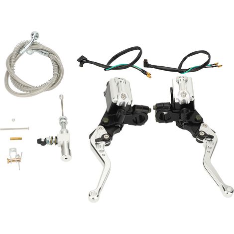 Kit pompa freno moto, foro specchietto, leva frizione/freno, lega di alluminio per manubrio da 22 mm (argento) (1/5)