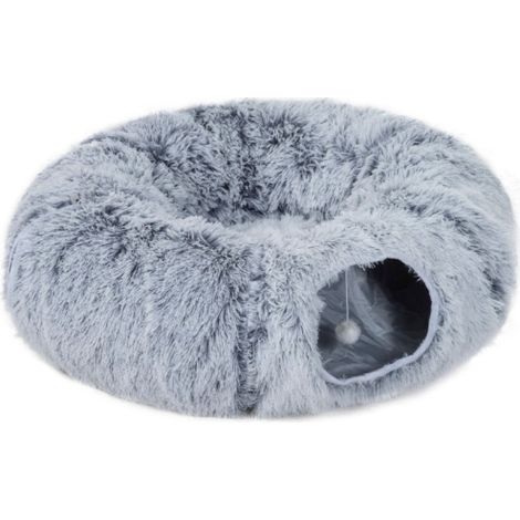 Tunnel per gatti, in tessuto felpato, imbottito, pieghevole, con struttura in metallo, cuccia per gatti, grigio chiaro, realizzato in loco. (1/5)