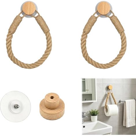 Porte Papier Toilette Mural en Bois et Corde de Chanvre Dérouleur Papier Toilette pour WC et Salle de Bain Support Rouleau Papier Toilette (1/5)