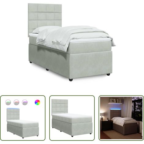 vidaXL Sommeil réparateur - Sommier à lattes de lit et matelas Gris clair 100x200cm Velours (1/5)