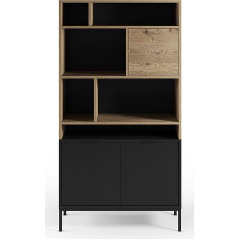 Bibliothèque, étagère aspect bois coloris chêne et pieds en métal noir - Longueur 90 x Profondeur 40 x Hauteur 170 cm (1/5)