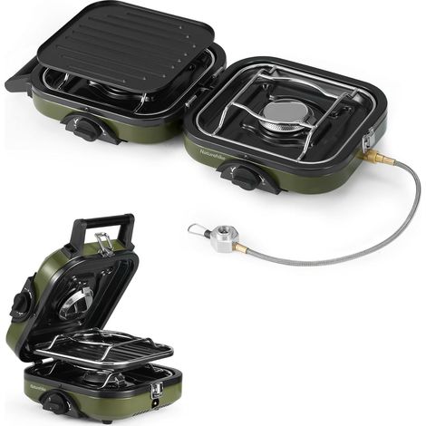 Réchaud à Gaz Pliable Réchaud De Camping 2 Feux Pliable Avec Sac De Transport Cuisinière Portable Poêle 2 En 1 Cuisinière De Camping à Gaz Pour Le Camping En Plein Air Pique-nique BBQ (1/5)