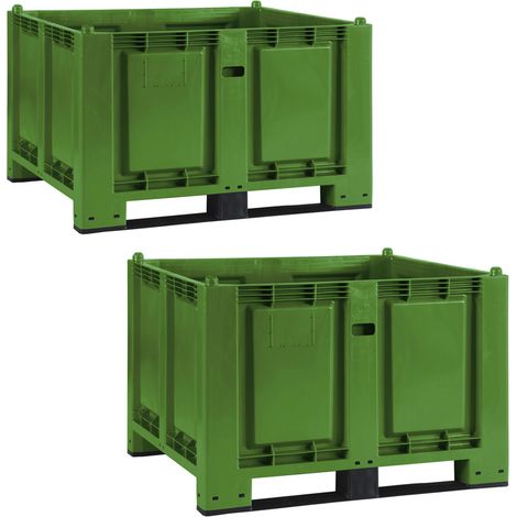 BRB SPAR-SET, 2x Palettenbox mit 2 Kufen, LxBxH 1200x800x850 mm, grün