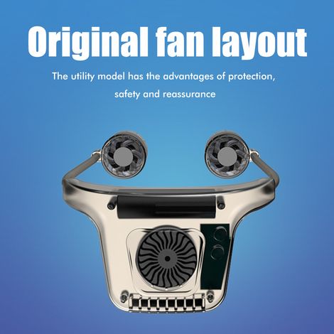 Ventilateur de cou portable mains libres sans pales avec sorties d'air avant et arrière, rechargeable, idéal pour les voyages et le bureau. Parfait pour l'extérieur, les voyages et le bureau. (1/5)
