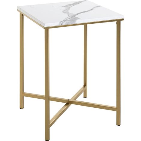 Table d'Appoint Carrée Effet Marbre "Alba" 55cm Or