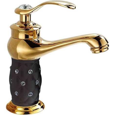 Einloch-Waschtischarmatur, Einhebelmischer, luxuriöser Badezimmer-Waschtischhahn, Warm- und Kaltwasserarmatur (schwarz)